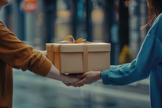 Photo woman accepts delivery of boxes from deliveryman