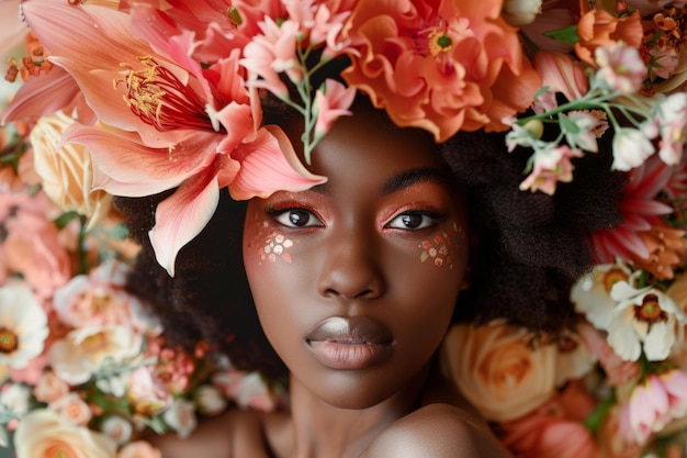 Woman Adorned With Flowers in Hair