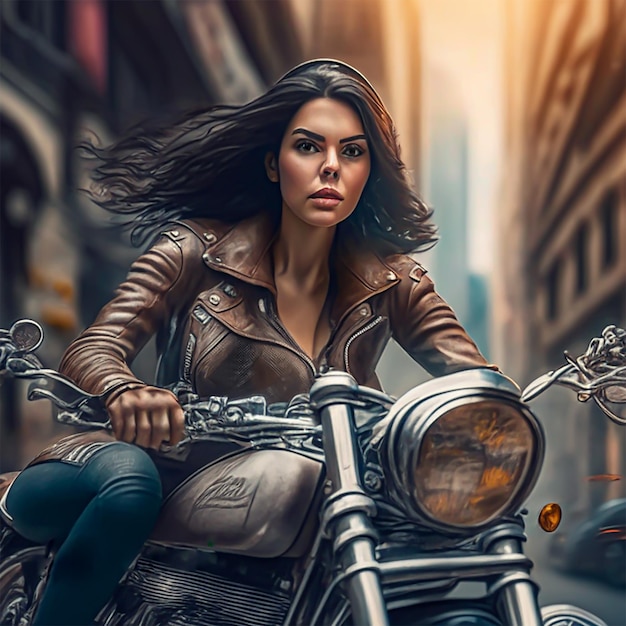 WOman agent ride motorcycle