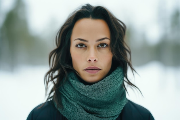 Woman alone in the forest in a winter scene