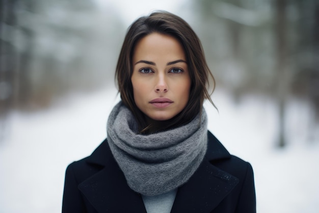 Woman alone in the forest in a winter scene