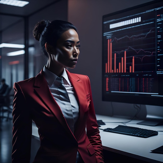 Woman analyzin stocks in the technologist office