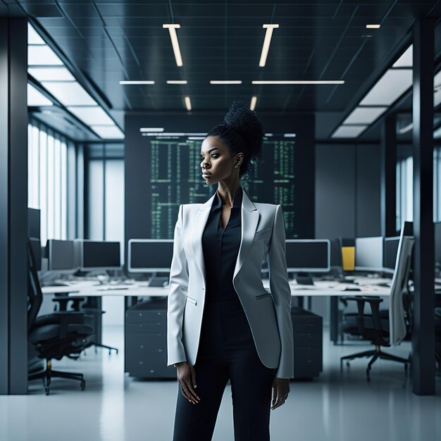 Woman analyzin stocks in the technologist office