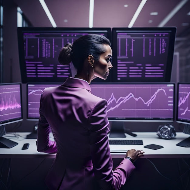 Woman analyzin stocks in the technologist office