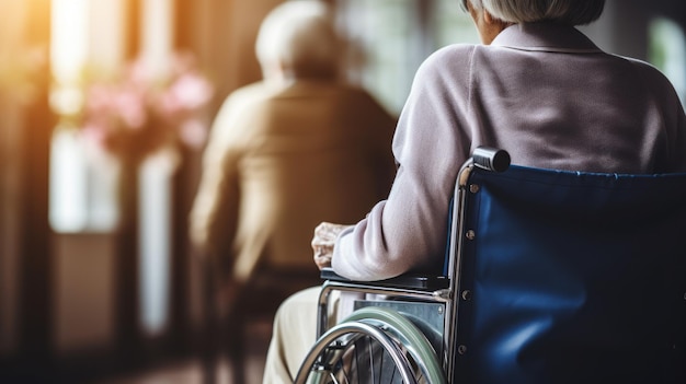 写真 高齢者ホームでの高齢者ケアサポートまたは信頼のために車椅子に乗った患者の女性と看護師