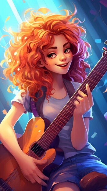 Photo woman anime character lady playing guitar