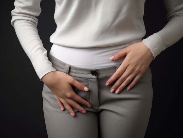 Woman appears to be in pain on grey background