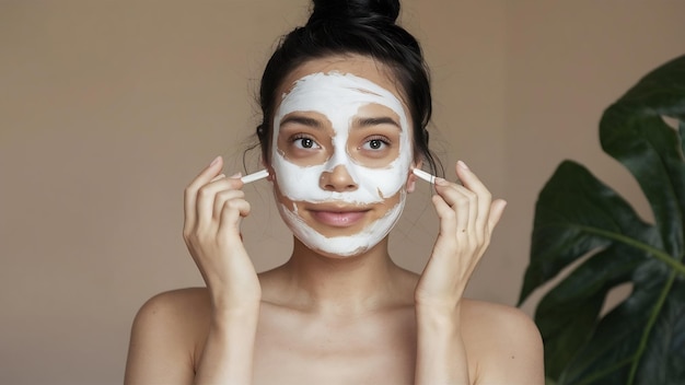 Woman applying beauty mask