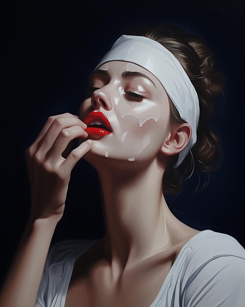 Woman applying cream on cheek