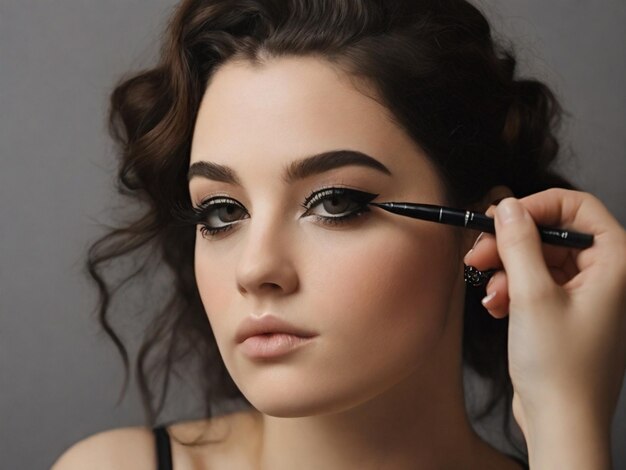 Photo a woman applying eyeliner to her eye