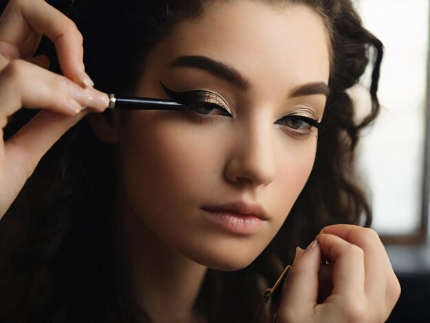 Photo a woman applying eyeliner to her eye