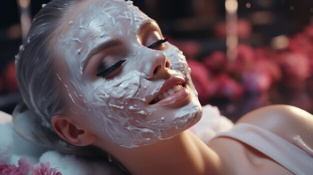 WOMAN applying face mask