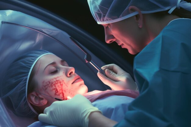 Photo woman applying healing cream to csection scar