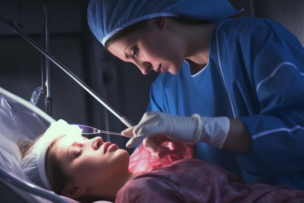 Photo woman applying healing cream to csection scar