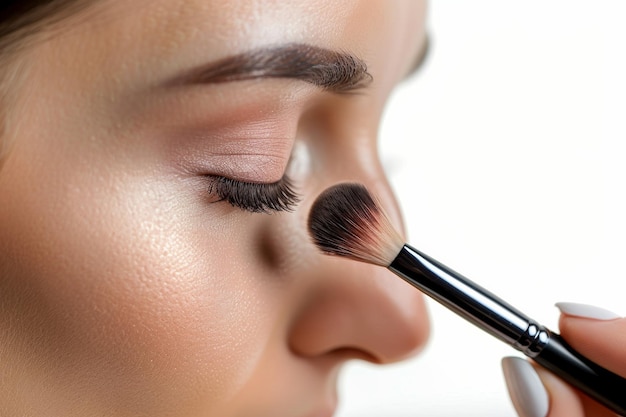 Photo woman applying makeup for a photoshoot