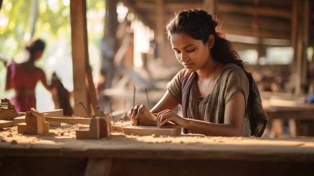 woman in apron working in workshop