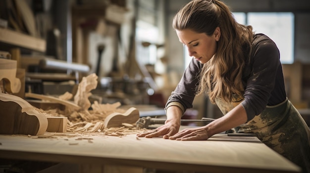 woman in apron working in workshop