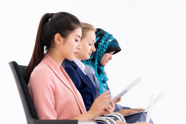 Woman are waiting on chair for job interview recruitment