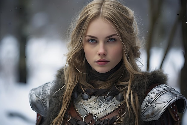 Premium AI Image | a woman in armor with long hair