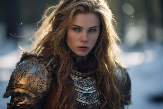 Premium AI Image | a woman in armor with long hair