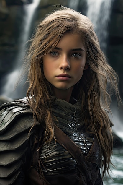 Premium AI Image | a woman in armor with long hair