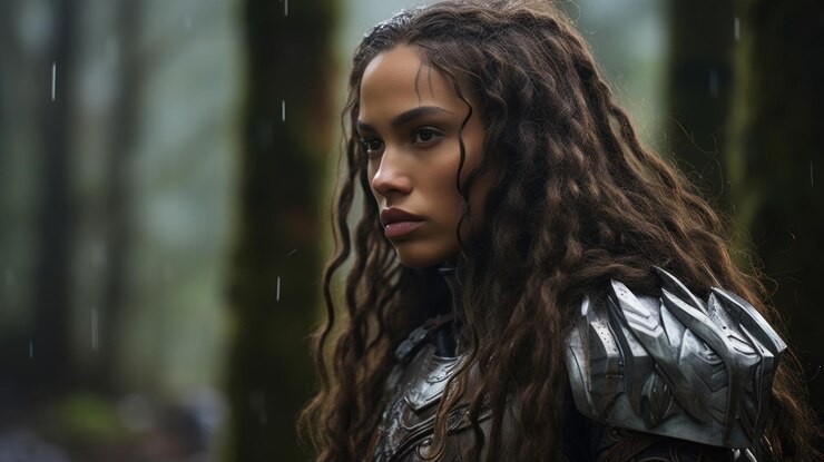 Photo a woman in armor with long hair