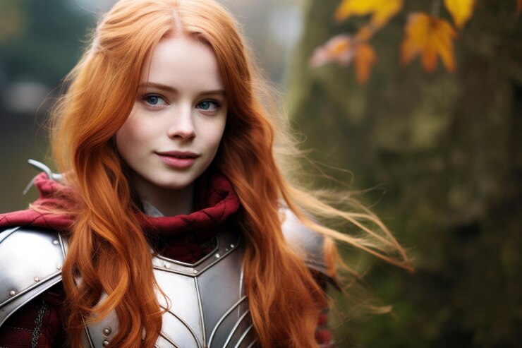 Photo a woman in armor with red hair