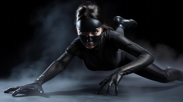 Woman as a Ninja in Black Bodysuit