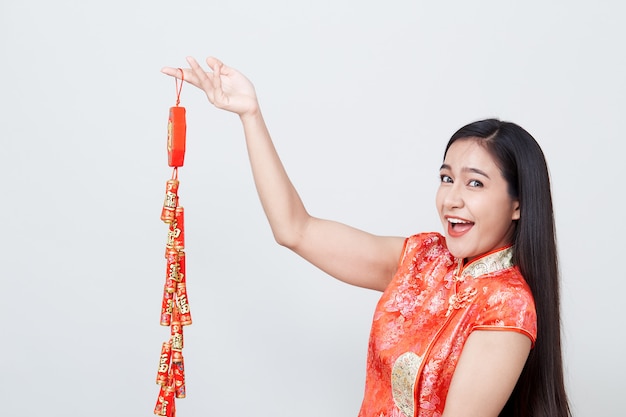 Woman asian in traditional chinese long dress