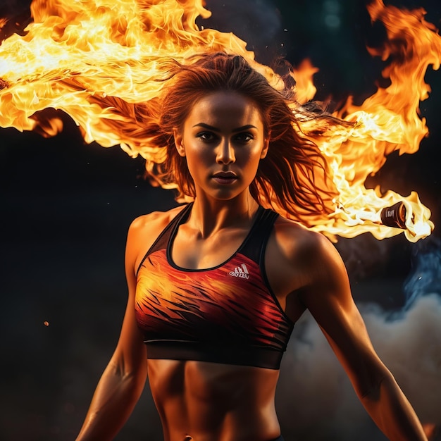 woman athlete on fire