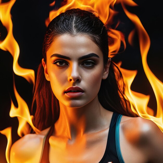Photo woman athlete on fire