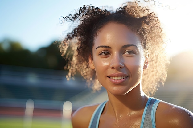 woman athlete with an afro hairstyle