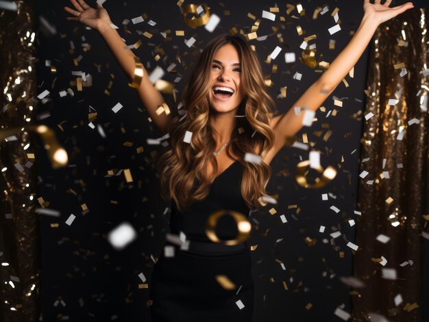 Photo woman attending a new year eve party in an elegant gown