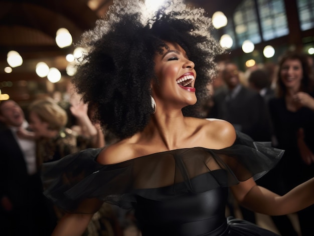 Woman attending a New Year Eve party in an elegant gown