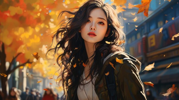 Woman in autumn city