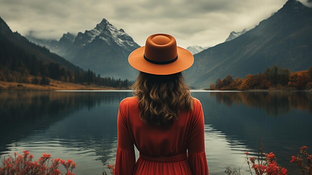 Photo woman in autumn dress in mountains