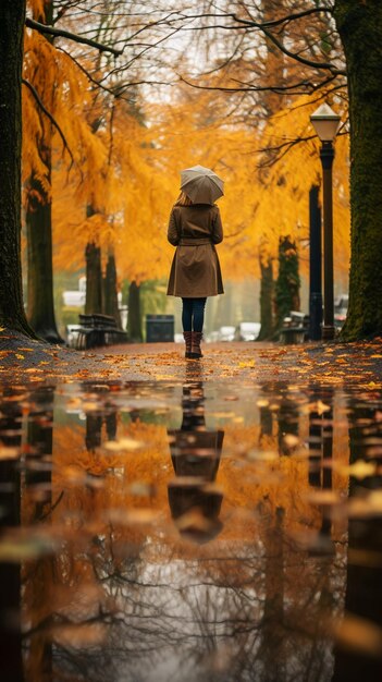 秋の公園の女性