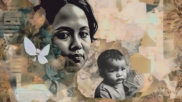 A woman and a baby are shown with butterflies on the left side.