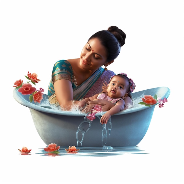 Photo a woman and a baby are taking a bath.