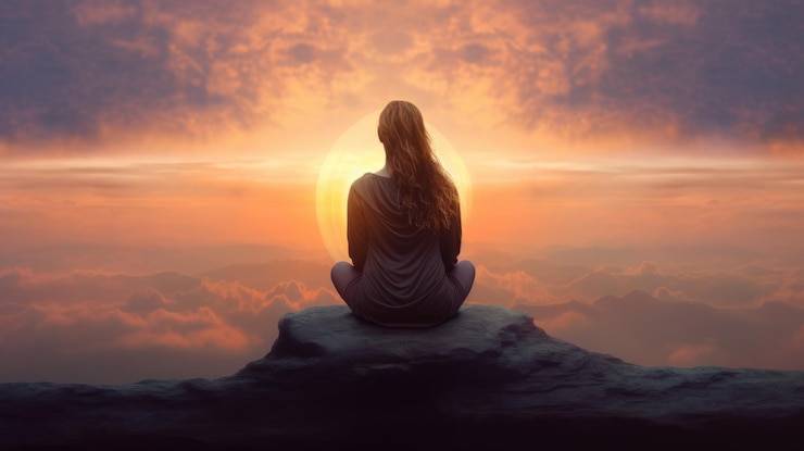 Photo woman backlit in yoga pose in calm sunrise zen generative ai image weber