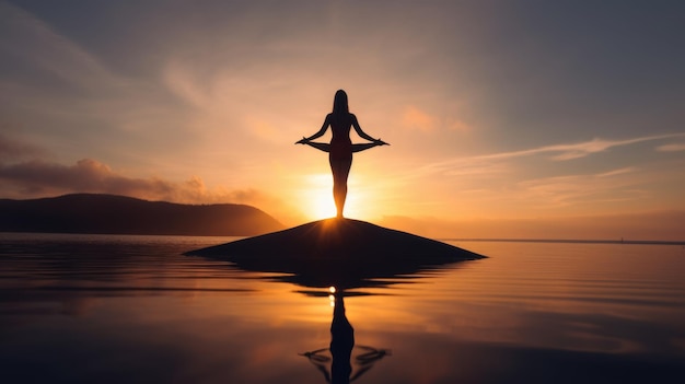 Foto donna retroilluminata in posa yoga in calma alba zen generative ai image weber