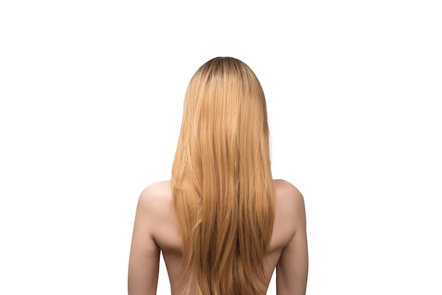 Woman backside beautiful woman with ombre hair isolated on a white