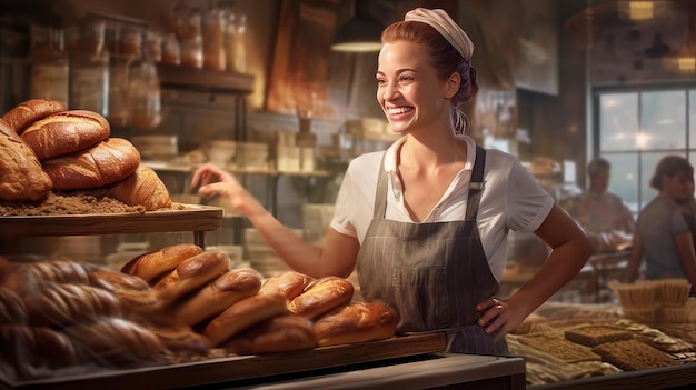 Woman baker in a bakery