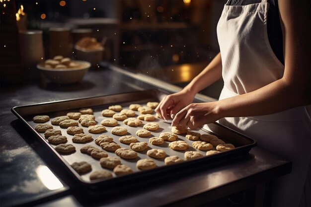 woman baking cookies homemade fresh tray of cookies rustic homemade recipe