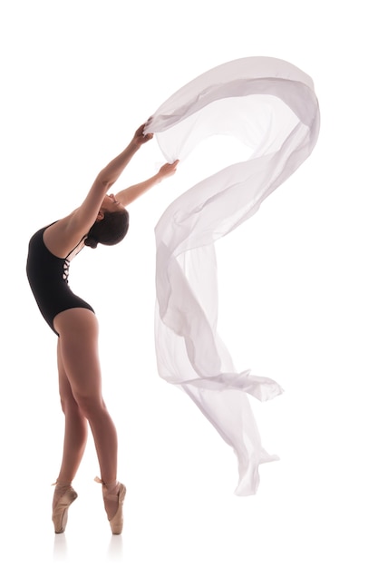 흰색 배경 위에 여자 발레 댄서 실루엣