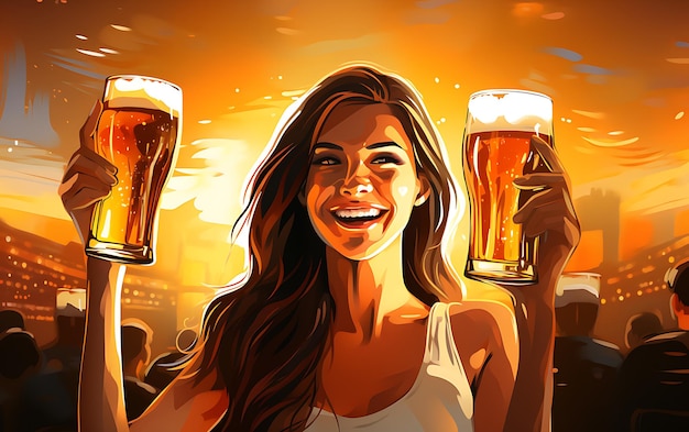 Woman Barmaid holding Freshly tapped beer