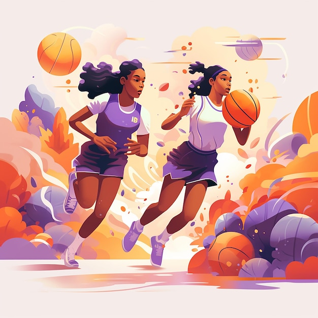 woman Basketball player flat design vector illustration