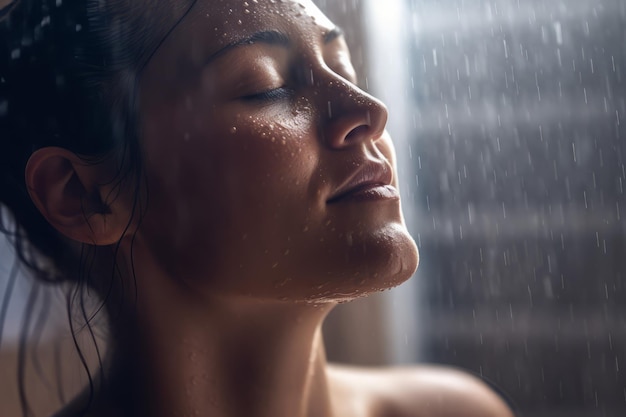 Женщина ванна с закрытыми глазами Комната Расслабляющий уход Создать ИИ
