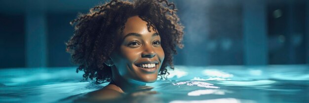 woman bathes in a pool to relax generative ai