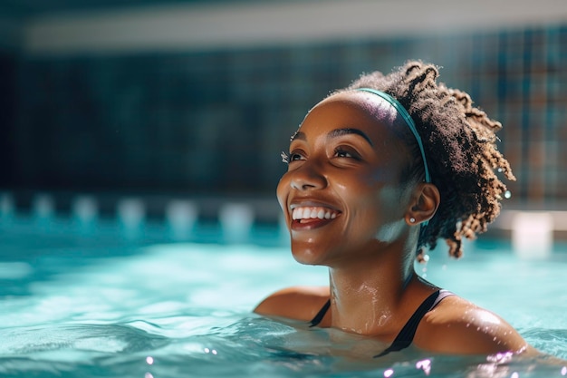 woman bathes in a pool to relax generative ai